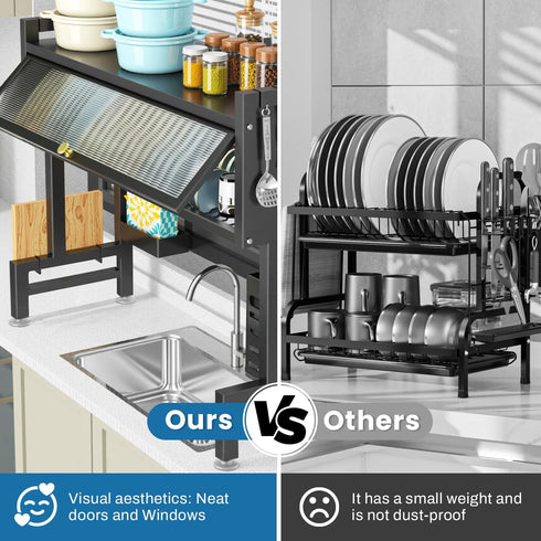 Kitchen Sink Dish Rack, Dust Proof Lid With Multi Organizer