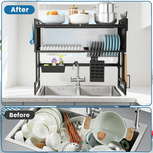 Kitchen Sink Dish Rack, Dust Proof Lid With Multi Organizer