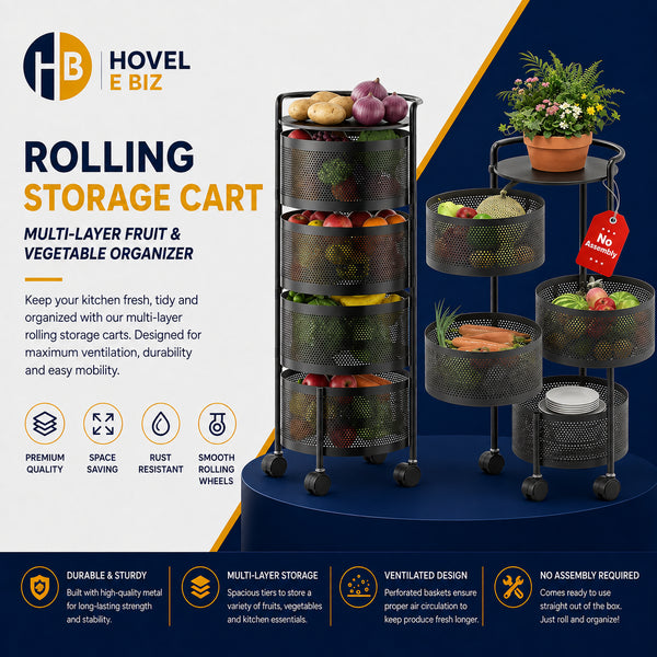 Premium Metal Vegetable & Fruits Basket – Stylish Kitchen Multi Layer Storage Organizer